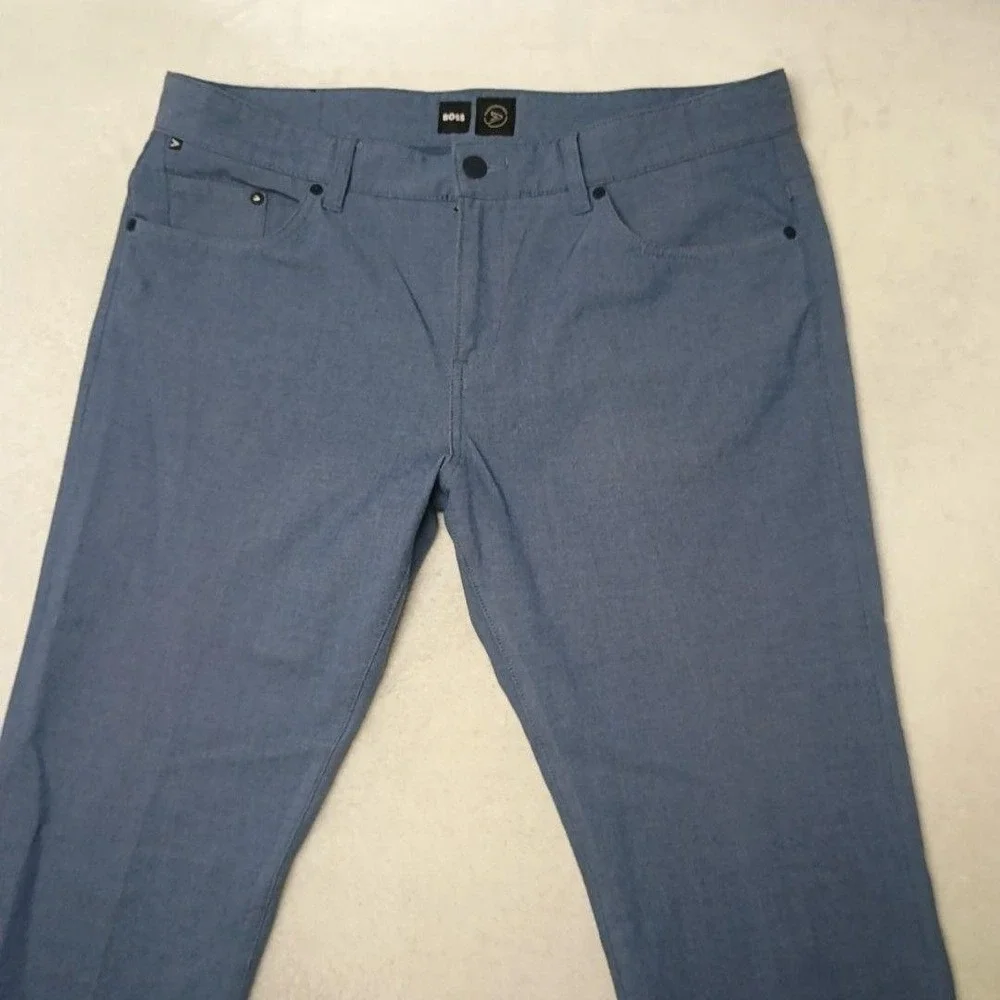 Hugo Boss Pants Men 35x32 Blue Delaware Slim Fit Microfiber Stretch Tapered Work